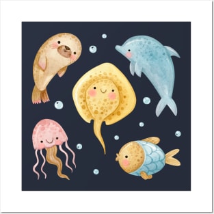 Watercolor Sea Animals Collections Posters and Art